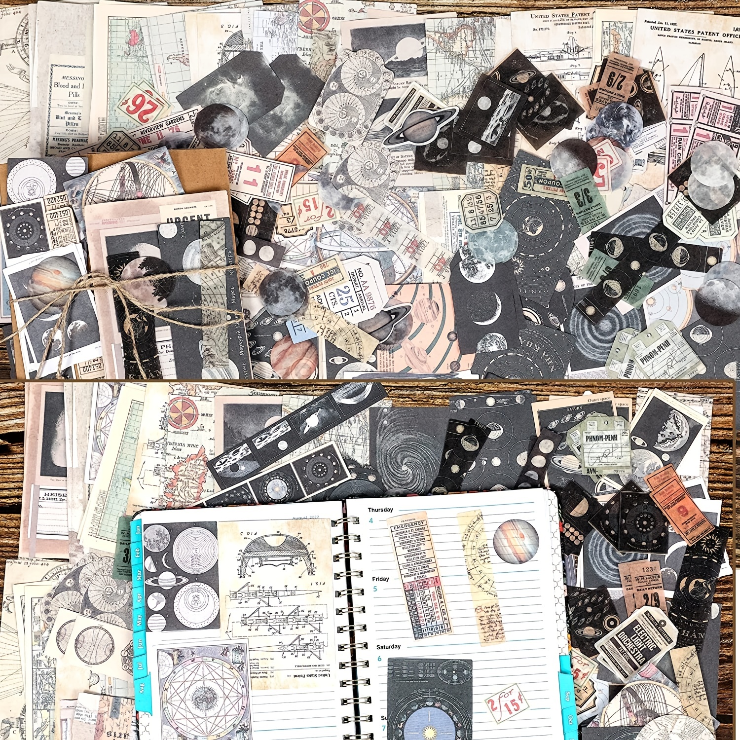  Comealltime Scrapbooking Supplies Stickers(121pcs), Vintage  Aesthetic Scrapbook Kit with Washi Stickers, Hobby Knife, Decoupage Papers  for Bullet Journals, Craft DIY Gift - Black