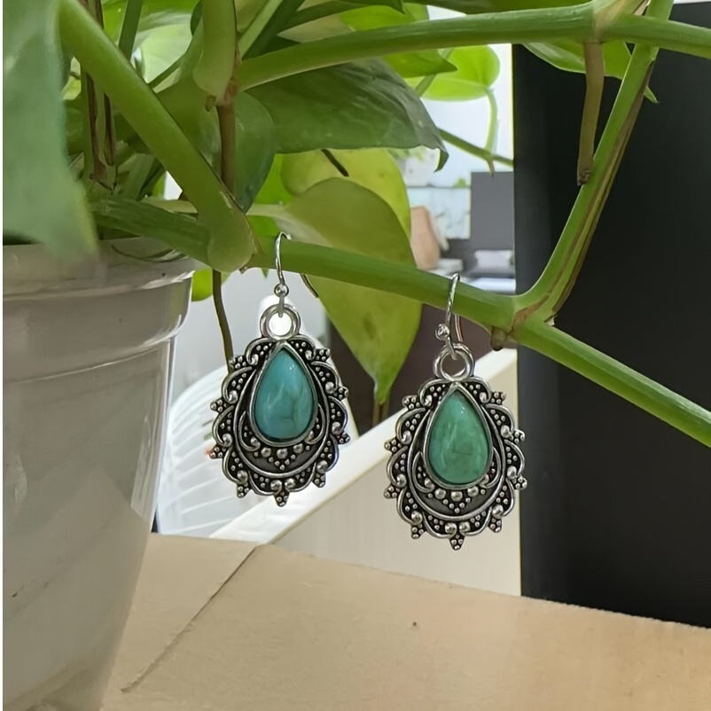 Vintage Turquoise Teardrop Earrings — Bohemian Charm