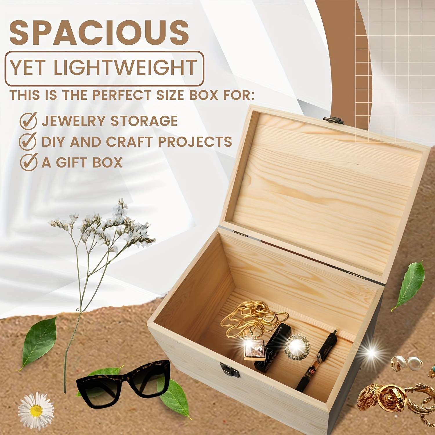 Wooden Box With Hinged Lid Front Clasp For Diy Art Project - Temu
