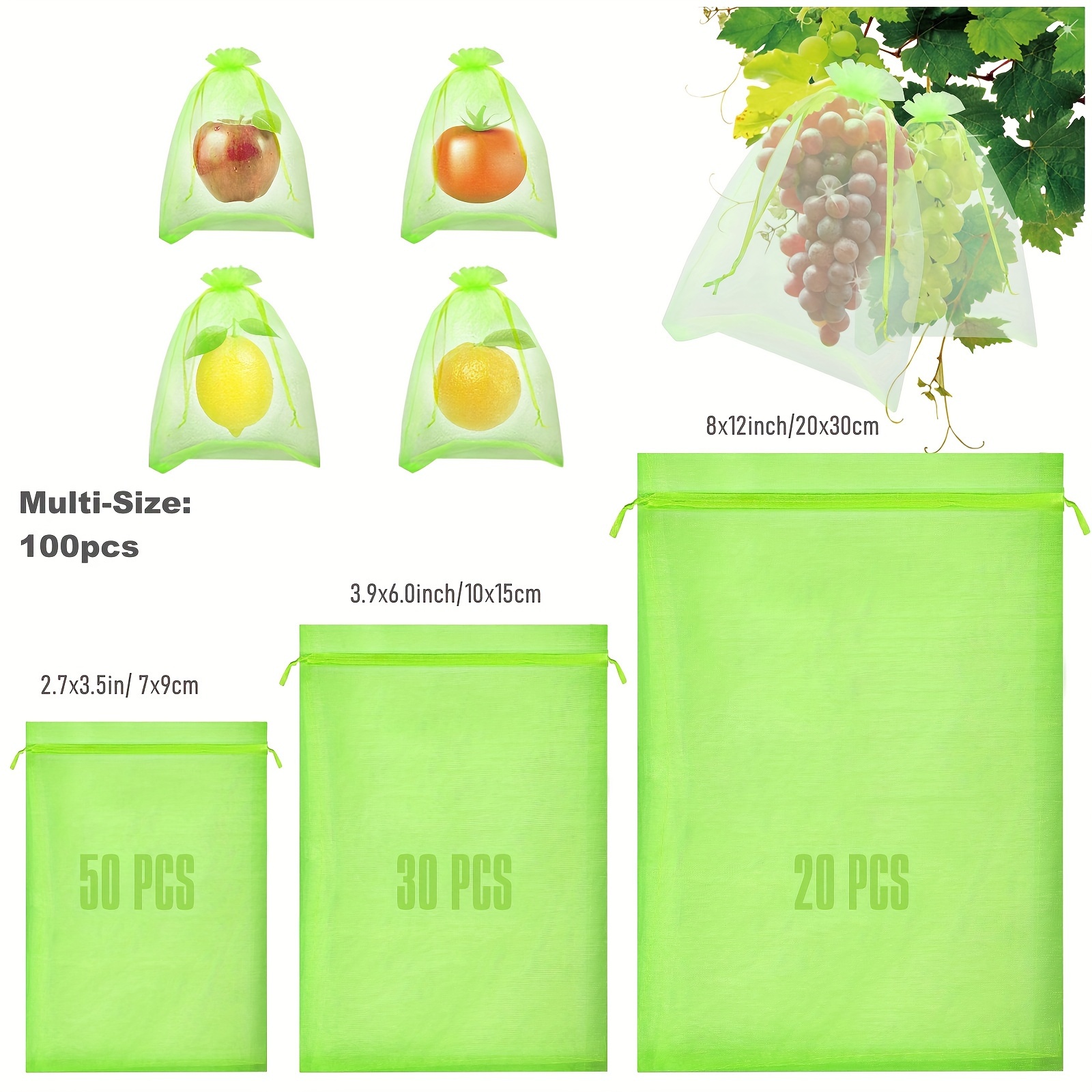 TEMU Premium Organza Fruit Protection Bags With Drawstring - Breathable Mesh Barrier For Grapes, Strawberries, Lemons, Cherries & More - Durable &