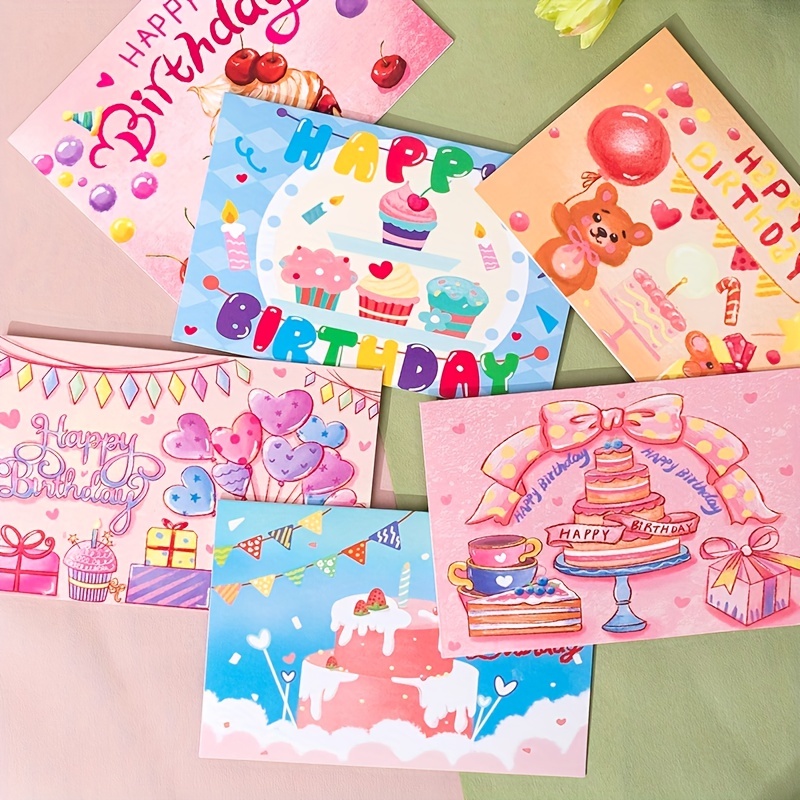 6pcs Hand Painted Birthday Greeting Card Folding Card Temu