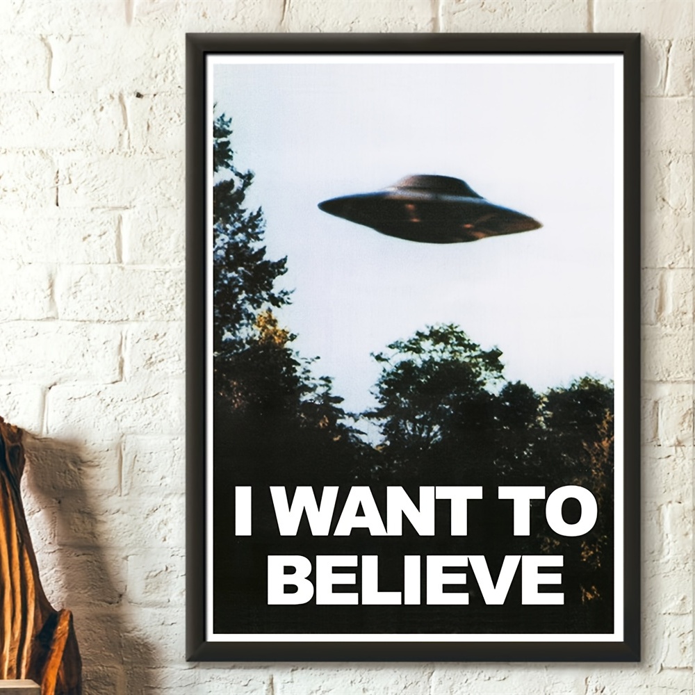 

1pc Science Fiction Abstract Canvas Wall Art For Home Decor - I Want To Believe - Perfect For Bathroom, Bedroom, Office, Living Room - No Frame Needed