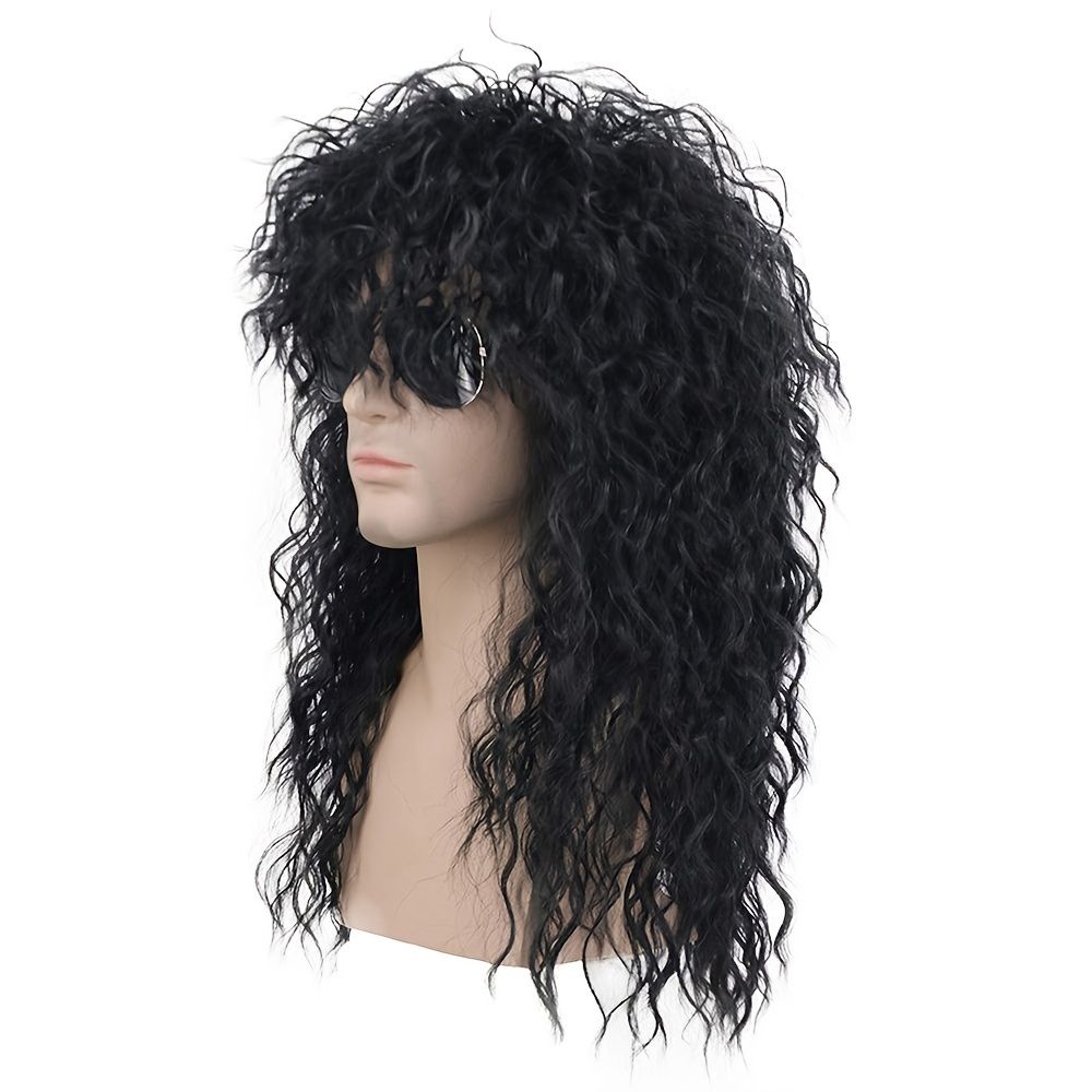 1pc Men's Wig Long Curly Hair Rock Heavy Metal Style Party Halloween Anime  Dress Up Wig Fiber Hair Non Human Hair | Free Shipping For New Users | Temu