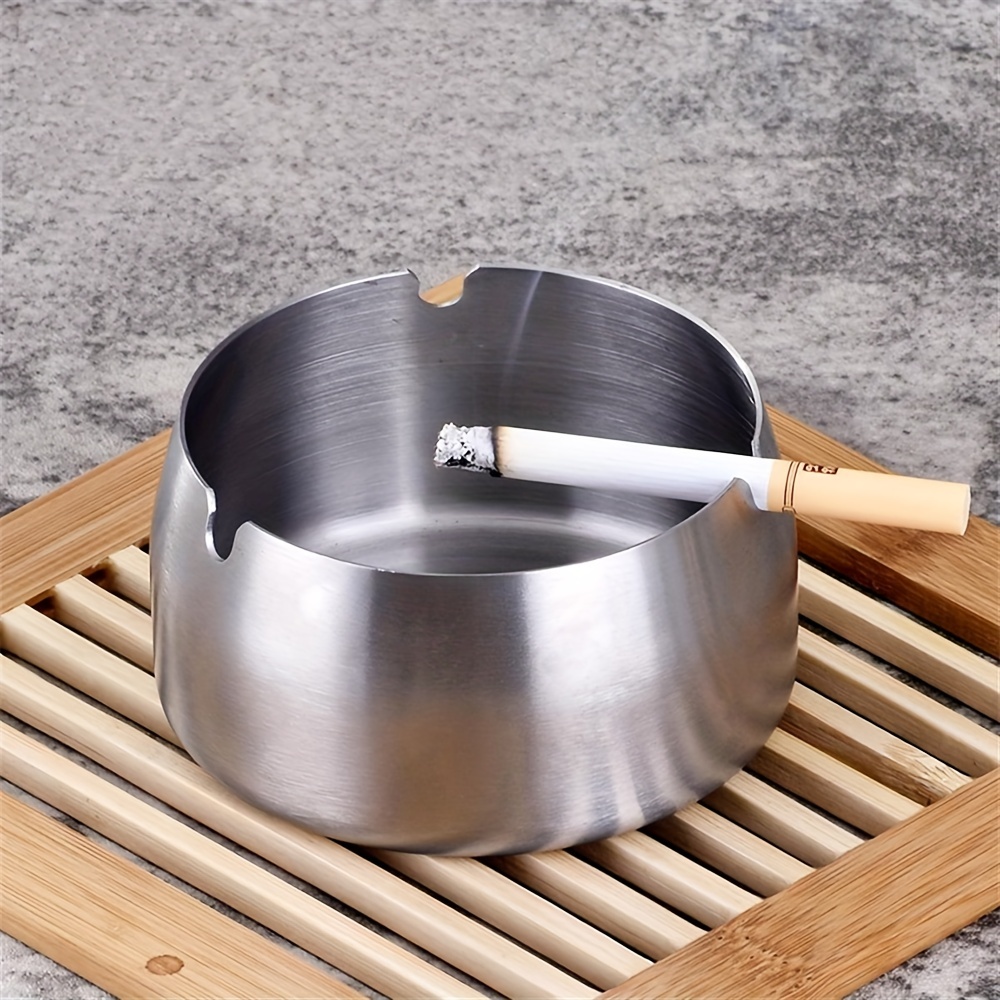 Newness Cenicero de mesa moderno de acero inoxidable con tapa, cenicero de  cigarrillos para uso en interiores o exteriores, soporte para cenizas para