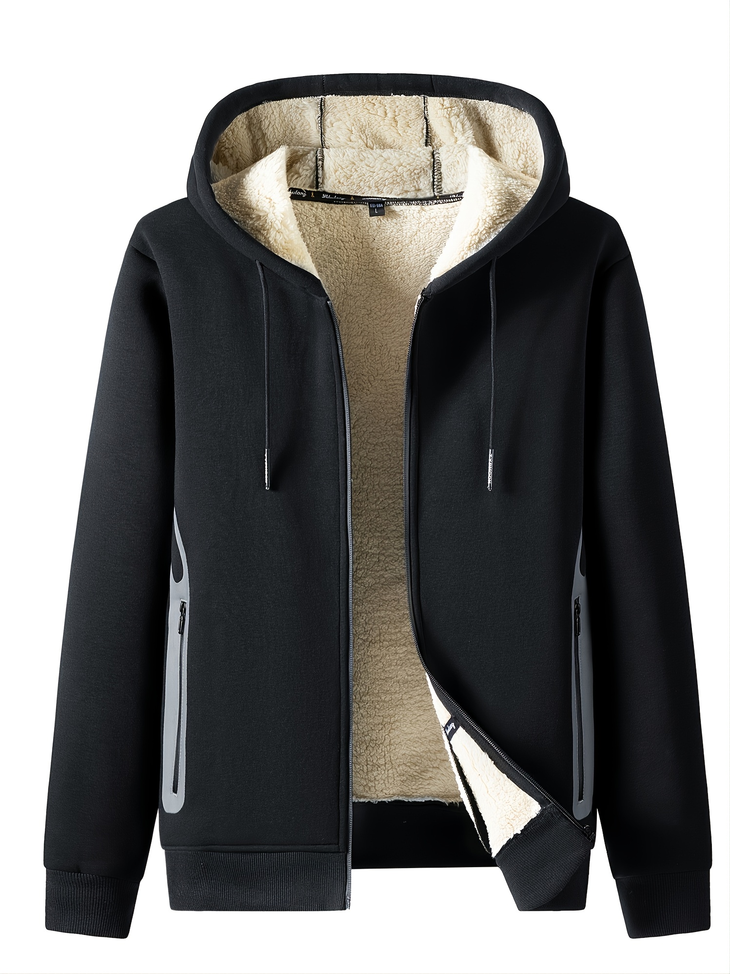 Men's Casual Fleece Thermal Drawstrings Hooded Jacket Zipper