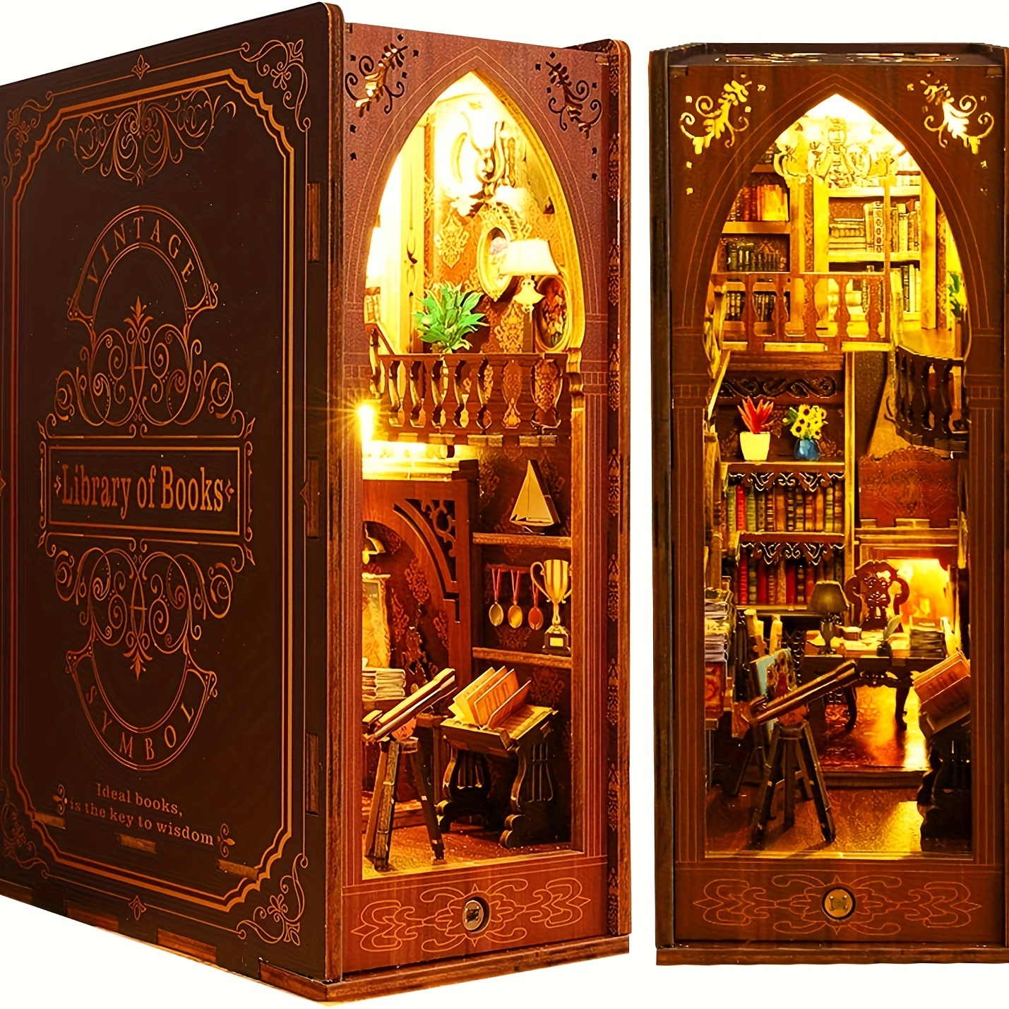 DTOWER Book Nook Kit 3D Wooden Puzzle Bookends Magic Book House Model with  Lights(Detective Famous Agency) 