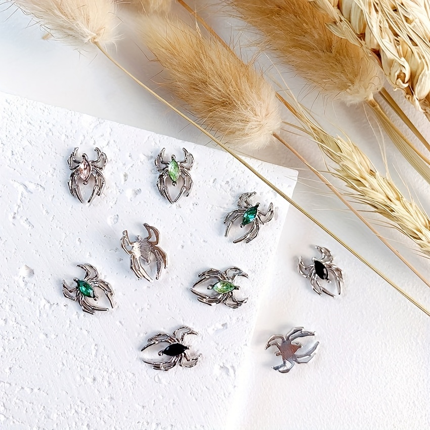 Spider Nail Art Charms with Rhinestones 3D Alloy Spider Nail Gem Accessory