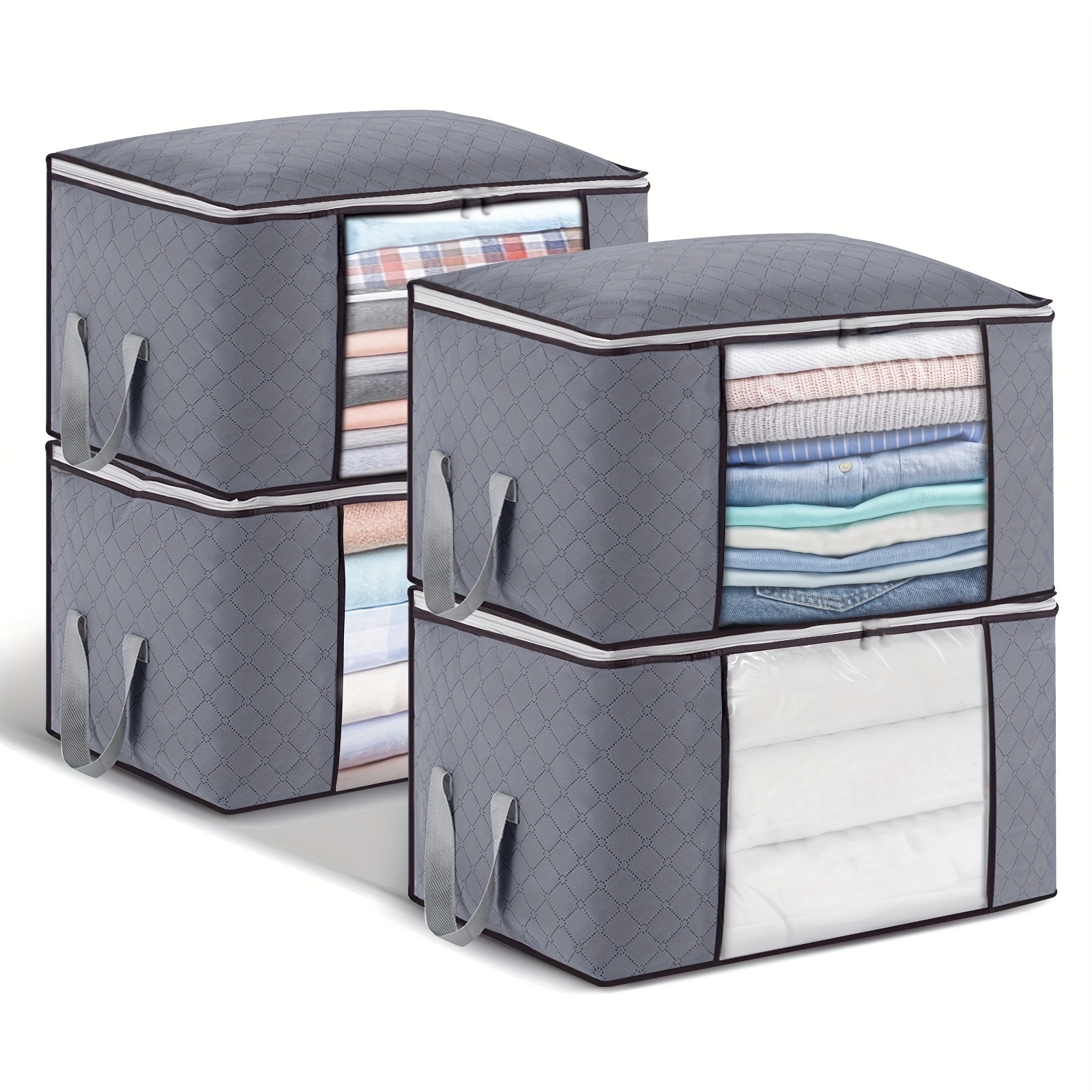 Houndstooth Blanket Storage Bags With Zipper Foldable - Temu