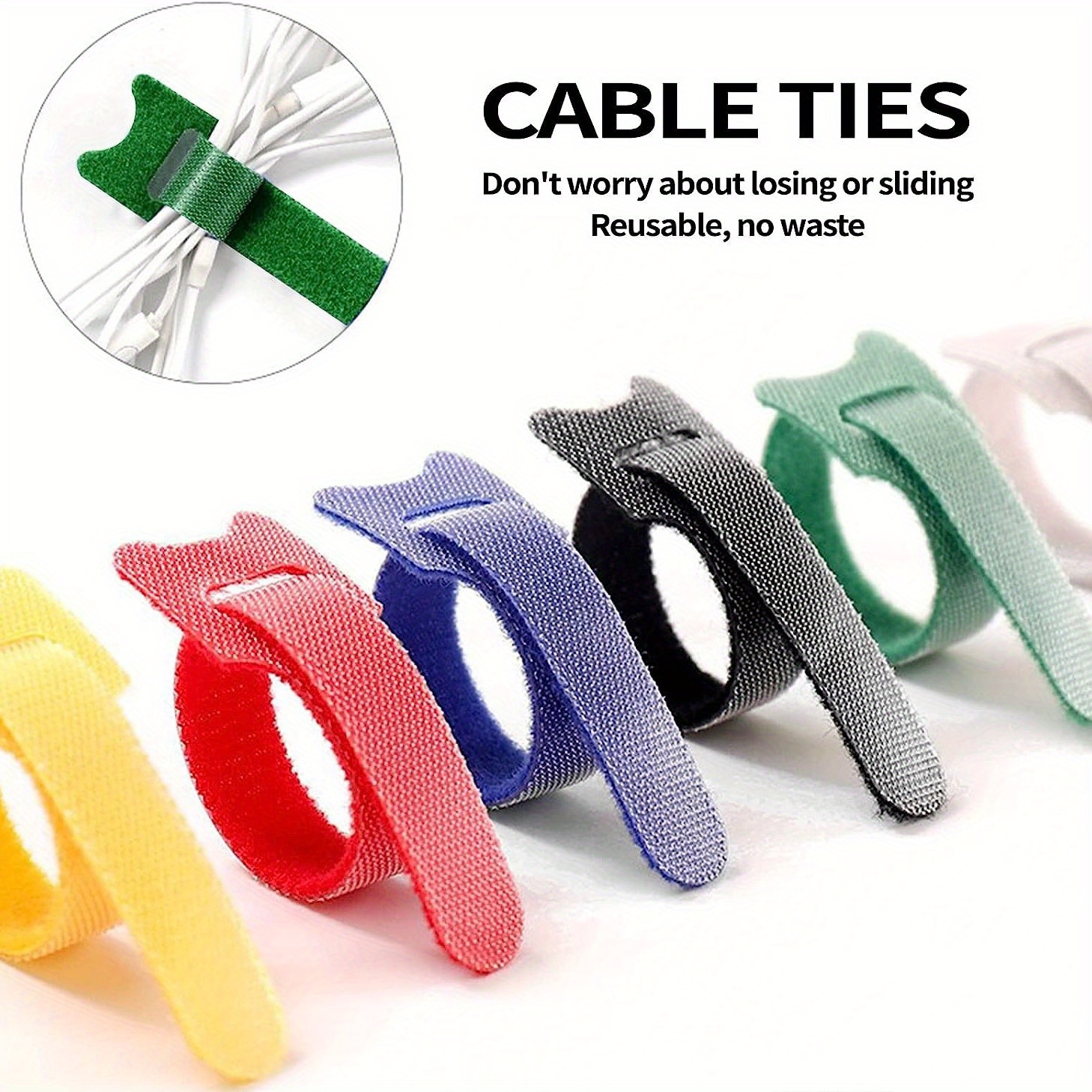 Cable Ties * Reusable Fastening Cable Management/Wire Organizer Cord, Hook  And Loop Microfiber Cloth Cord Ties, 6-Inch (Multi-Colored)