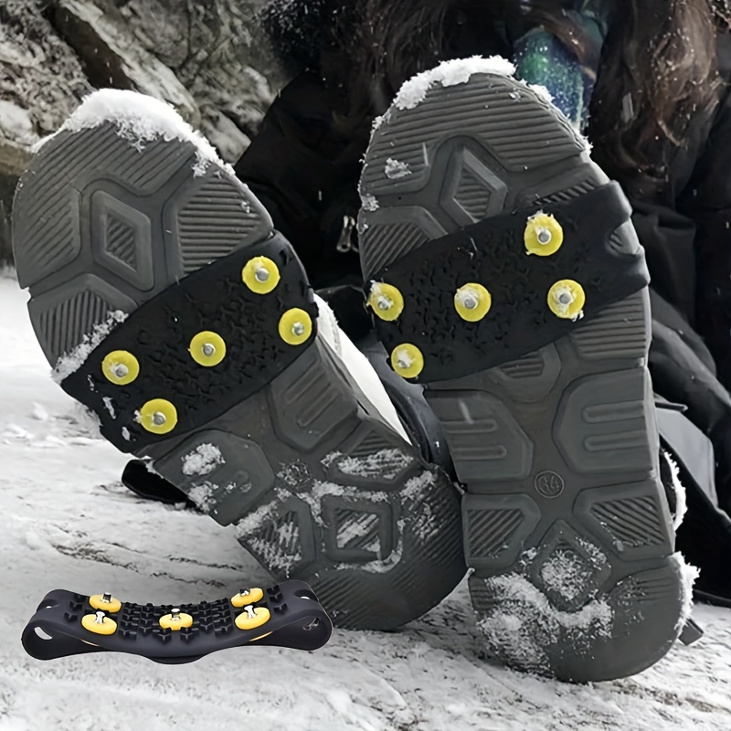 4 Pairs Non Slip Gripper Spikes for Shoes Ice Snow Grips Traction Cleats  with 5 Studs Crampon Universal Snow Spikes for Hiking Walking Climbing