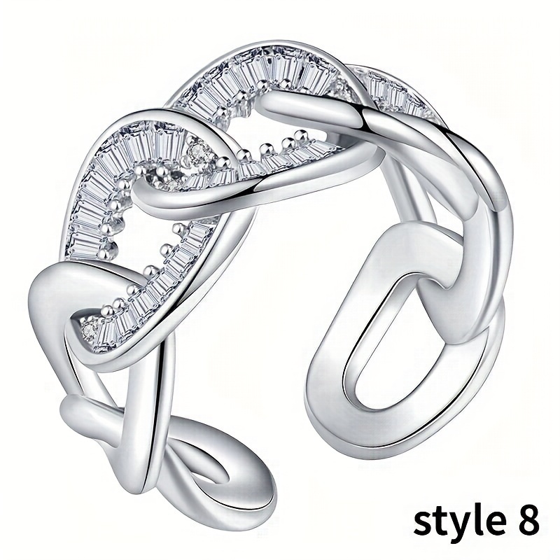 Men's Copper Zircon Ring Couple Cuff Ring