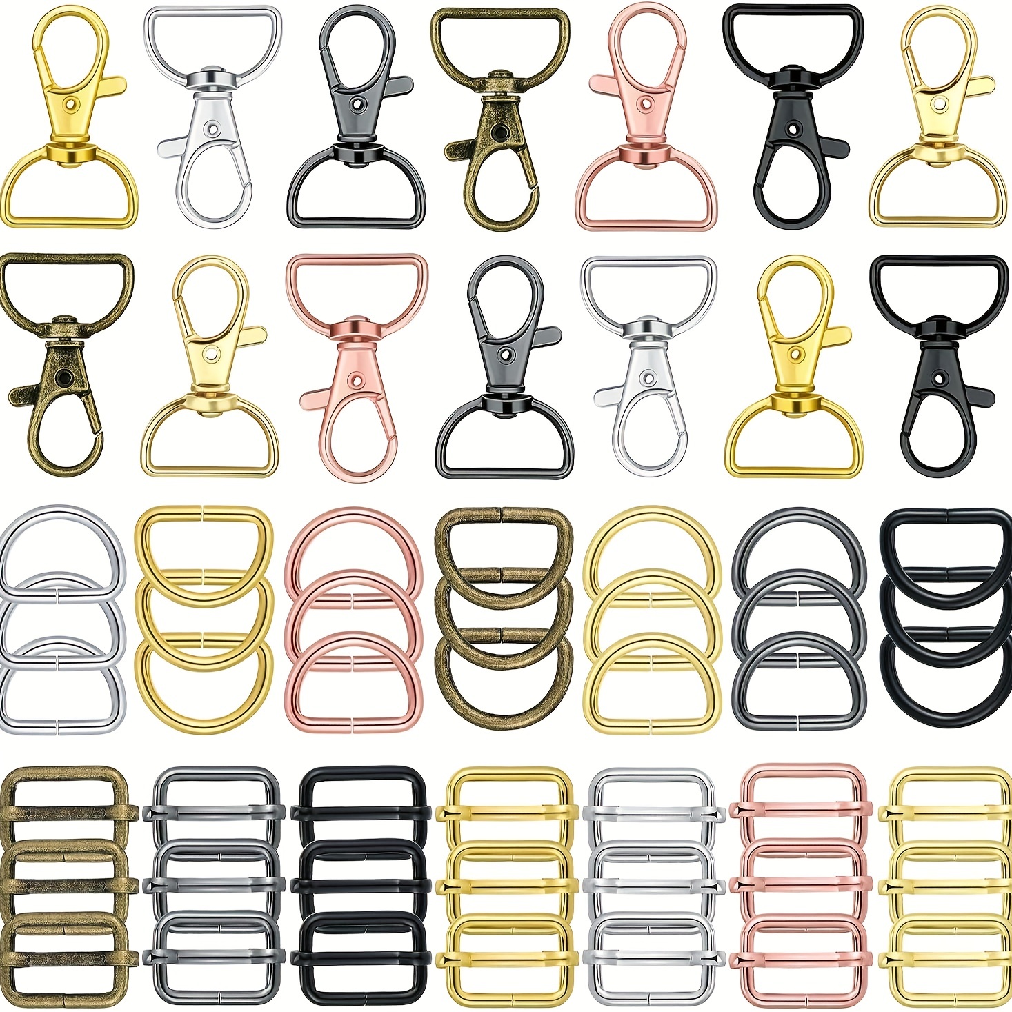 

56pcs Colorful Zinc Alloy Rotating Lobster Clasp D-type Color Keyring Sliding Buckle For Diy Keychain Luggage Hardware Accessories Small Business Supplies, Golden Diy