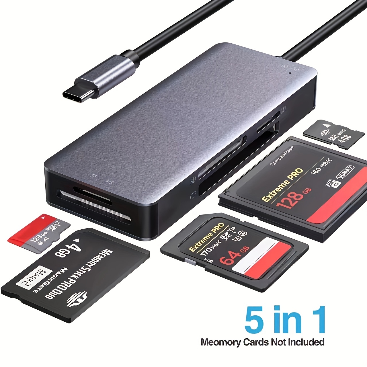 Lecteur de carte micro SD USB C vers CF SD, adaptateur de carte mémoire à 3  emplacements pour appareil de type C, prend en charge les cartes flash  compactes TF compatible avec