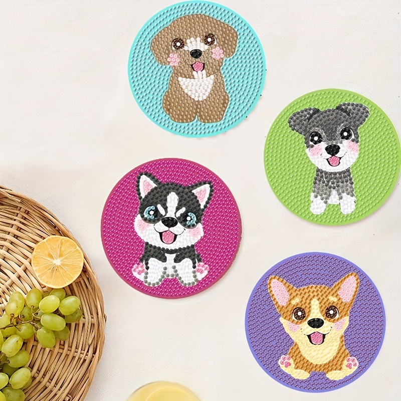 10PCS DIY Pet Dog Shaped Diamond Painting Coasters Kits with