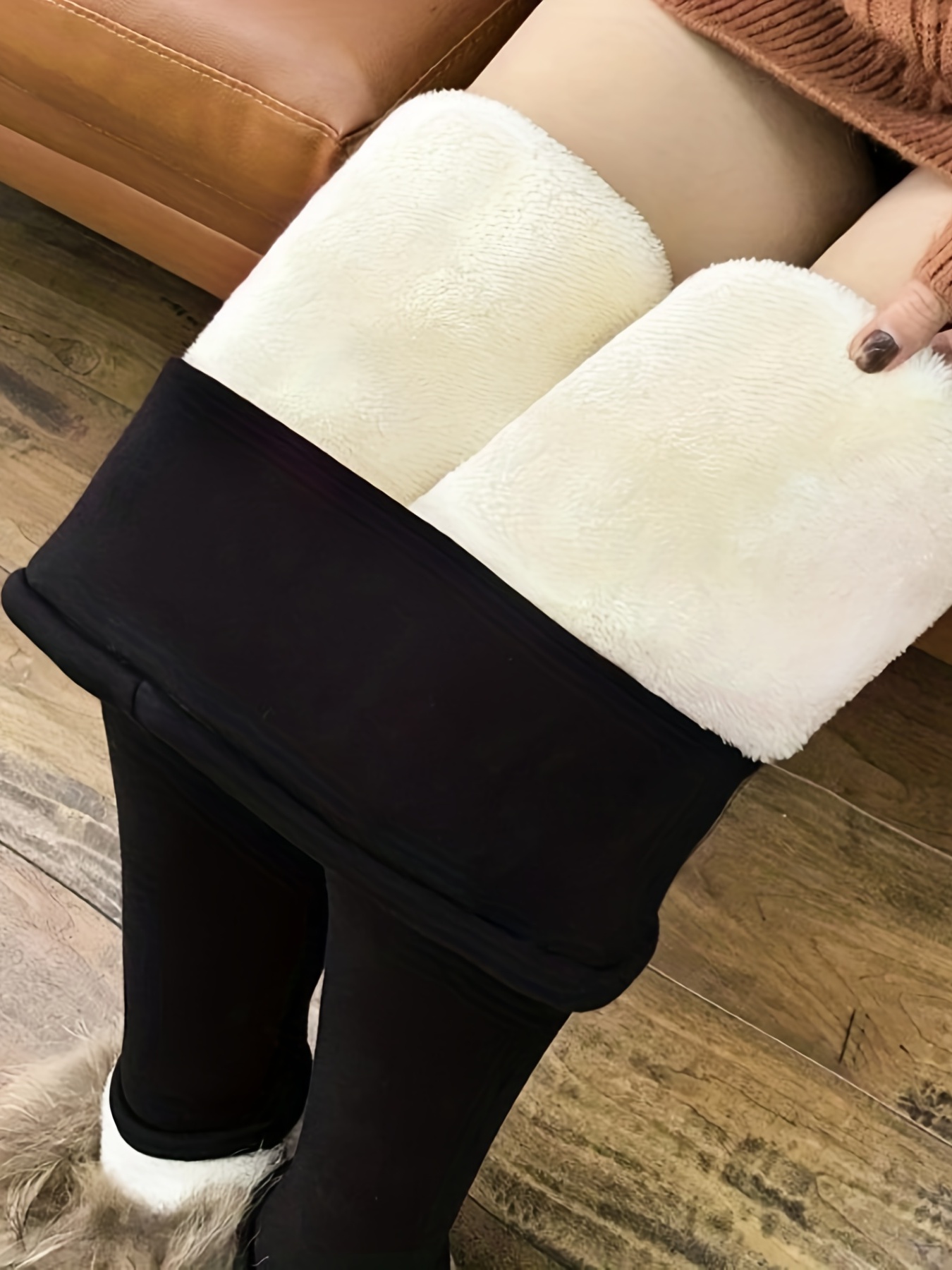 Thick Fleece Lined Leggings Soft Flexible Fluffy Leggings With