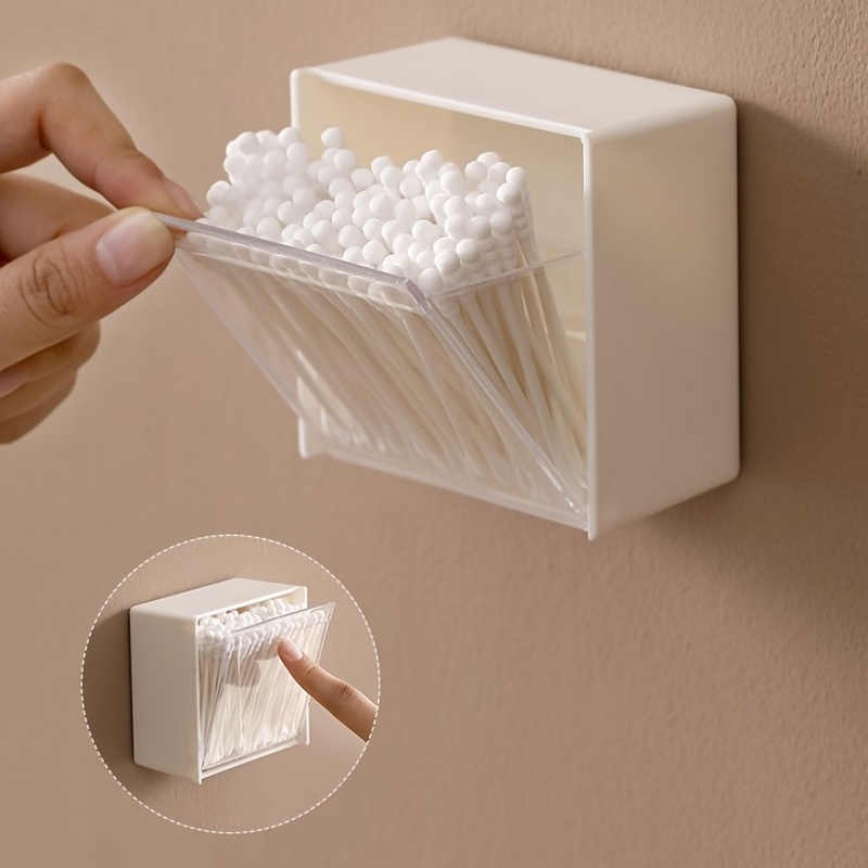 1Pcs Space-Saving Adhesive Wall Mounted Organizer Boxes Dustproof Plastic  Storage Cotton Swabs Makeup Small Jewelry