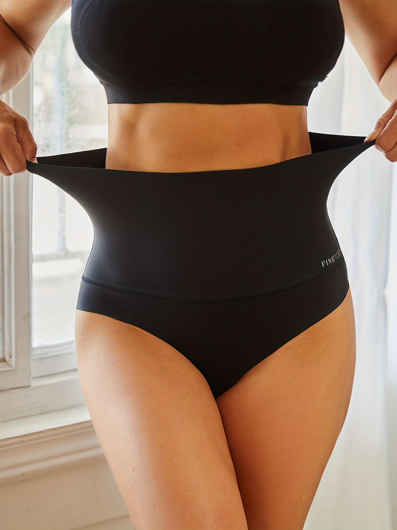 FINETOO High Waisted Thongs for Women Tummy Control Underwear Soft