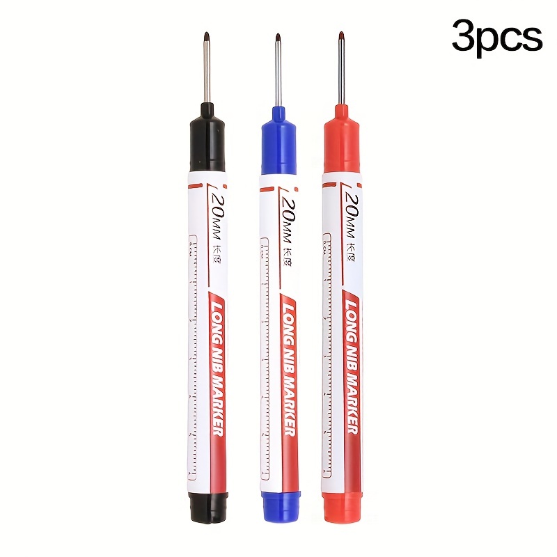 3pcs Long Head Deep Reach Markers Waterproof Deep Hole Pen Tool Decoration Woodworker Glass Long Nib for Painting Writing Drafting, Size: 12.9 cm