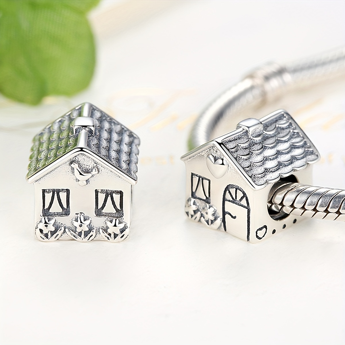 925 Silver House Shape Bead Charm for DIY
