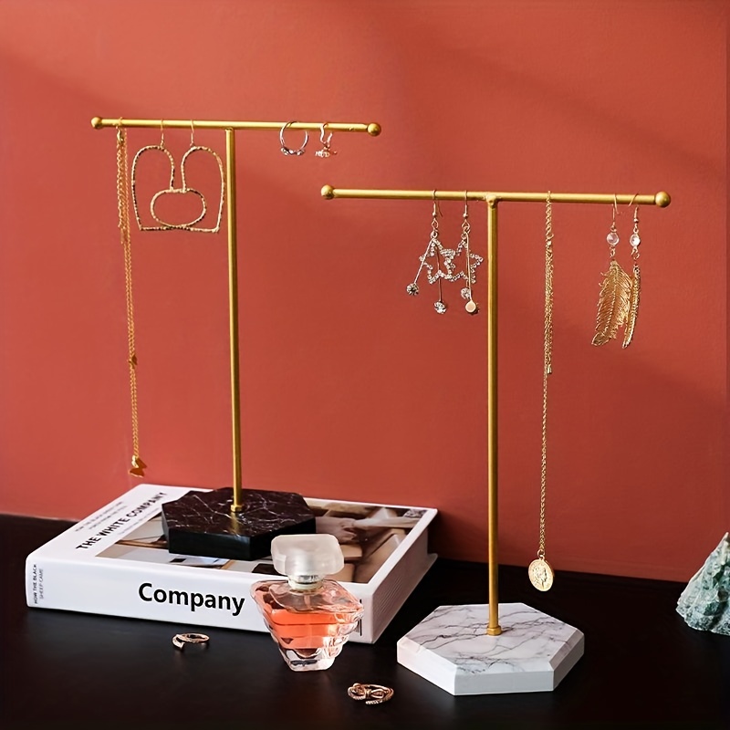 Classic Golden T Shaped Jewelry Accessories Storage Rack