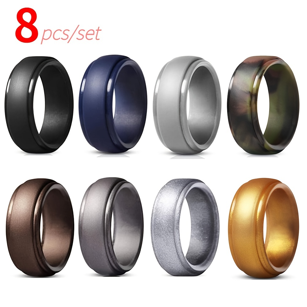 8pcs Silicone Wedding Ring Set for Men, Rubber Bands