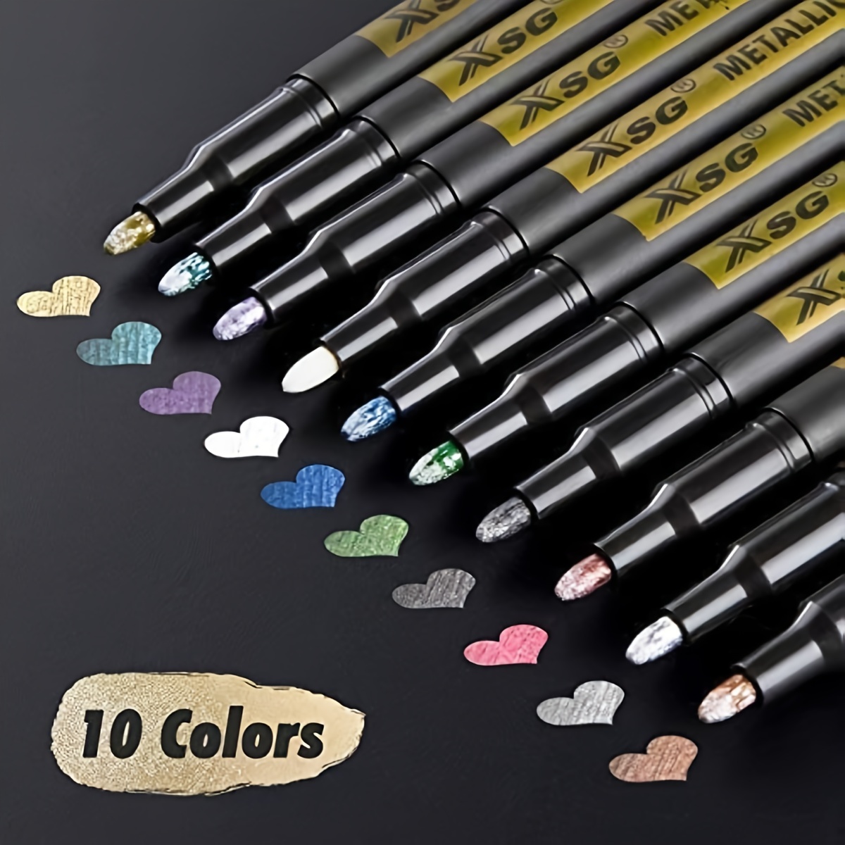 Qisiwole Paint Markers Pens Metallic, 10 Colors Paint Pens for Rock Painting, Black Paper, Scrapbook, Photo Album, Paint Marker for DIY Arts & Crafts