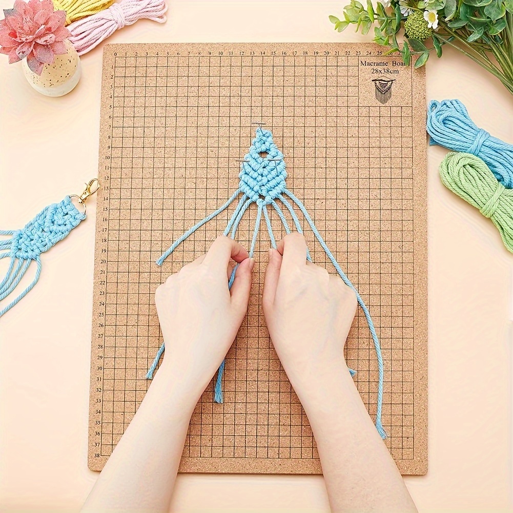 Macrame Board with Pins,Double Side Macrame Project Board with Grids,12in  Handmade Braiding Board with Instructions,Reusable Macrame Cork Board for