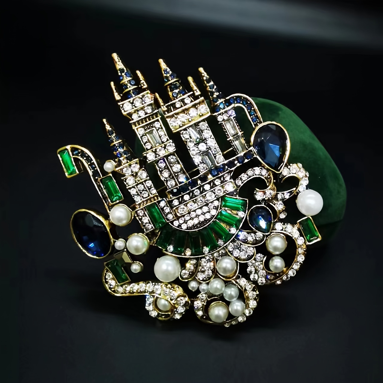 Elegant Baroque Style Castle Brooch With Rhinestones And Faux Pearls - Vintage  Clothing Accessory - Temu