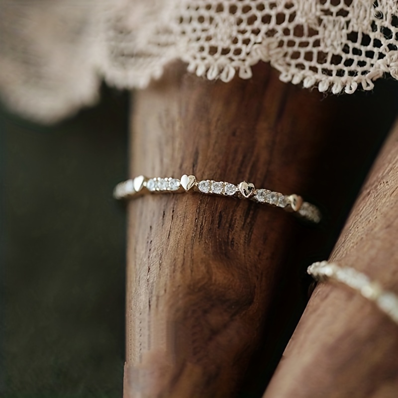 Heart Paved Zirconia Band Ring for Daily Outfits