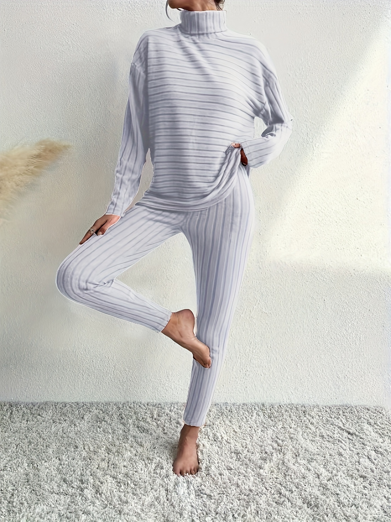 Letter Print Slim Two-piece Set, Mock Neck Long Sleeve Tops & Long Length  Pants Outfits, Women's Clothing - Temu Germany