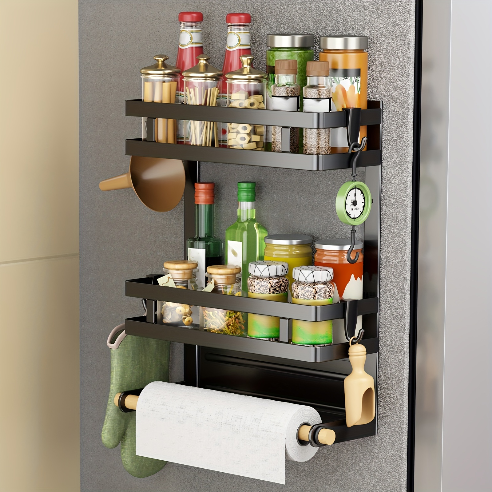 ALPHYSE Magnetic Spice Rack for Refrigerator, 11.8 inch Adhesive Wall Mount Spice Rack, Strong Magnetic Shelf for Refrigerator, Space Saving Kitchen
