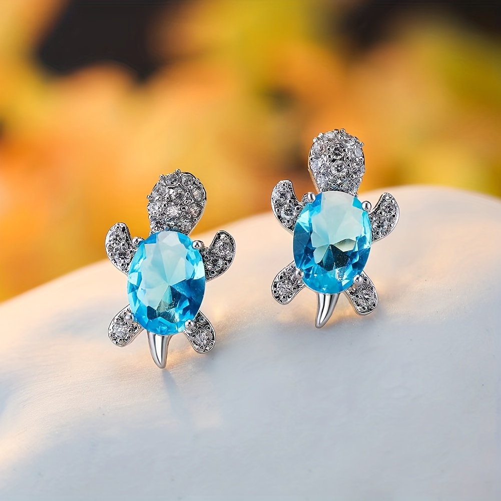 Lovely Turtle Stud Earrings with Zircon Decor