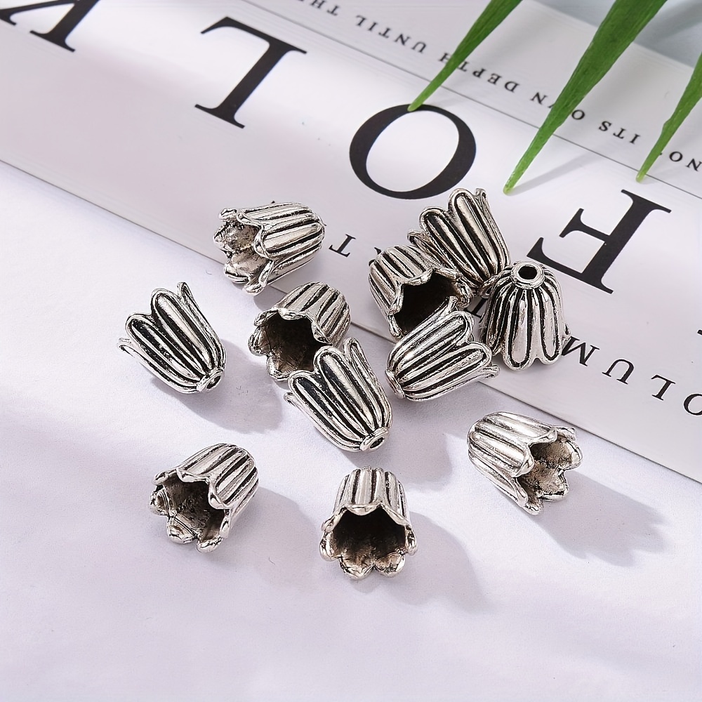 

20pcs Alloy Caps Flower Spacer Antique Silver Beads Cap Metal Bead Cone End Cap 10x10mm For Diy Jewelry Making Supplies