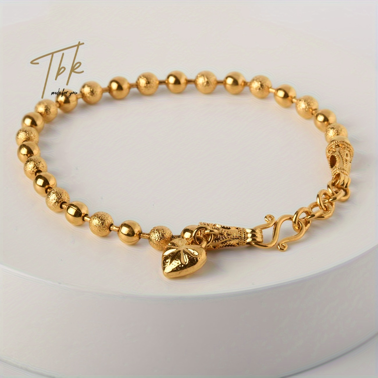 Titanium Steel Round Beads Balls Love Heart Bracelet 18k - Temu