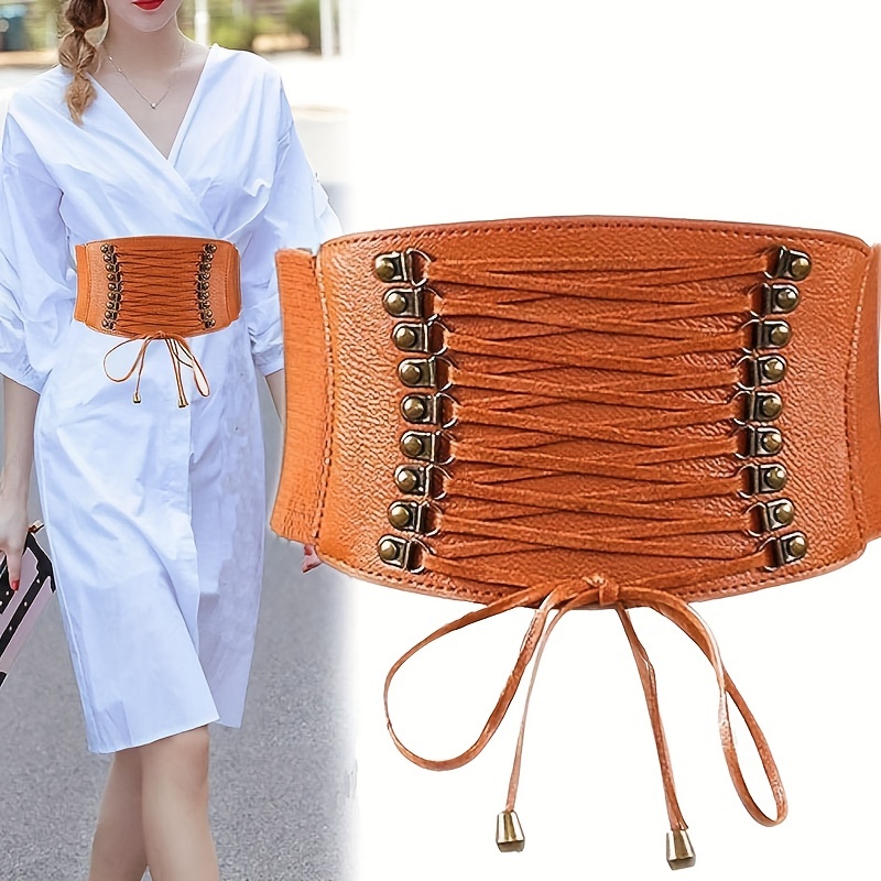 Buy Women Corset Waist Belt Elastic Lace-up Style Cinch Belt