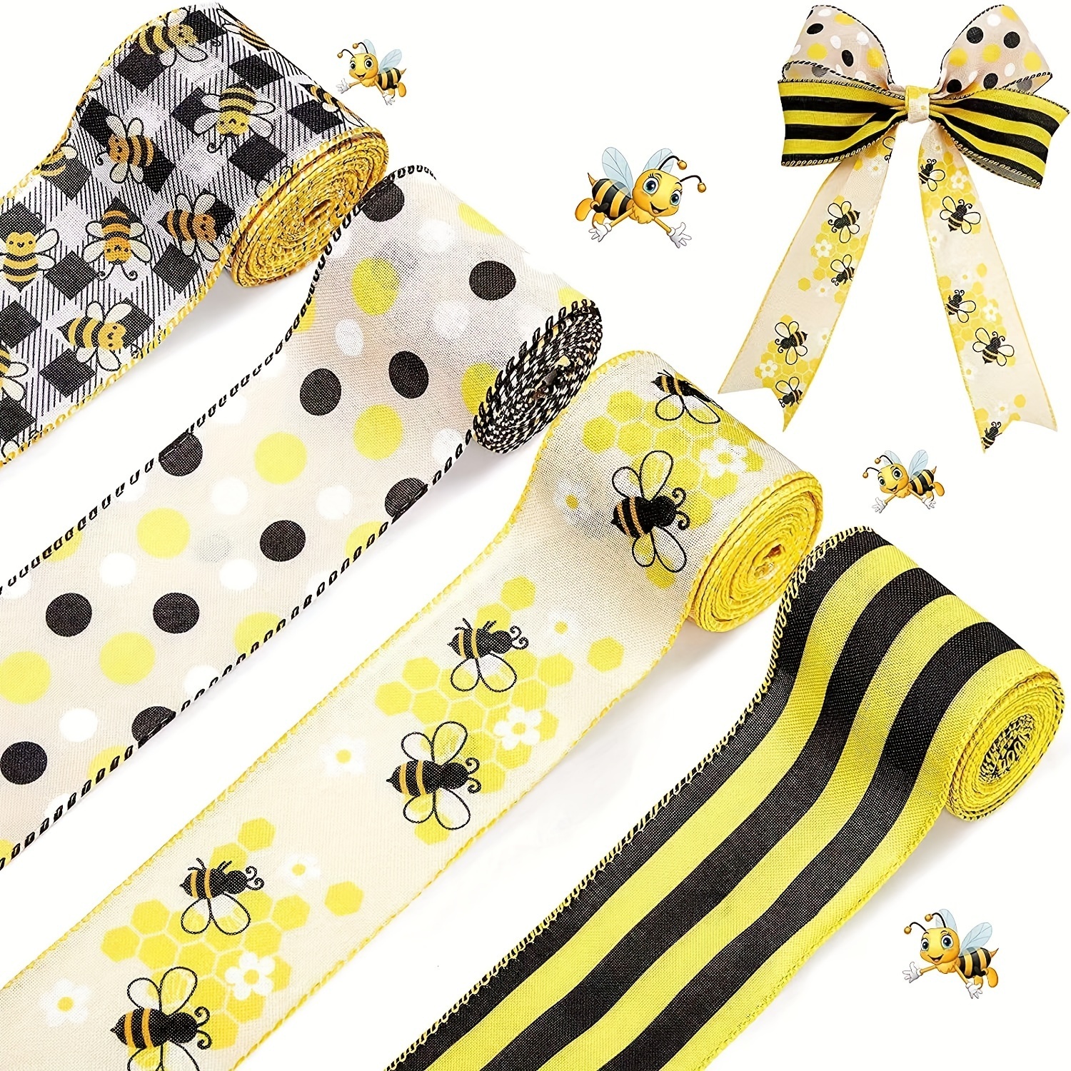 Bumble Bee Ribbon, Faux Canvas Bee Ribbon, Bumble Bee Wire Ribbon