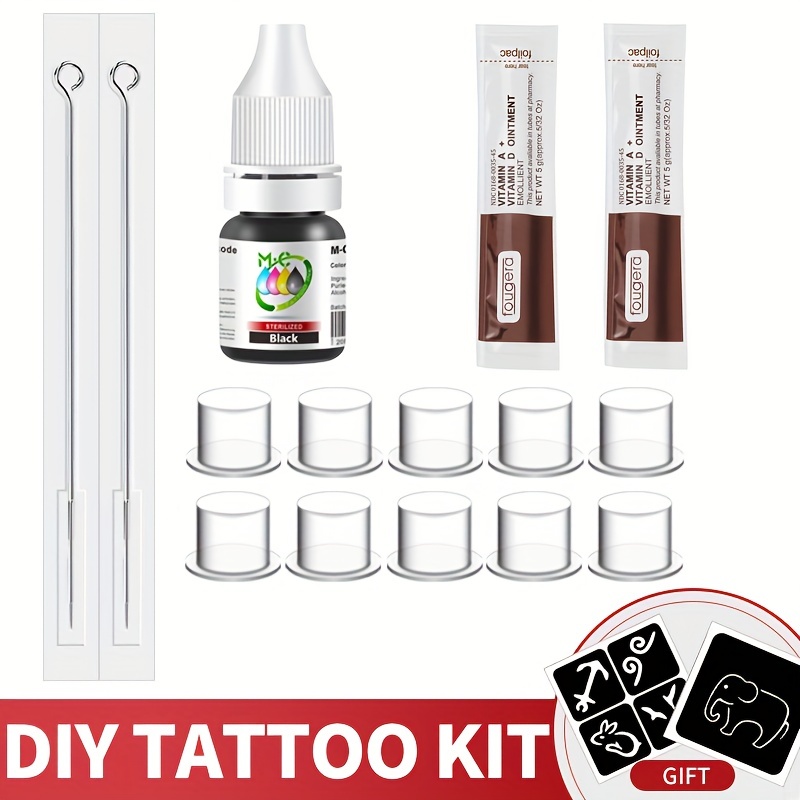 An-self Hand Stick Tattoo Kit DIY Tattoo Supply Ink Gloves Ink Box Tattoo  Needles Set Practice Skin Tattoo Repair Cream 10pcs Needle