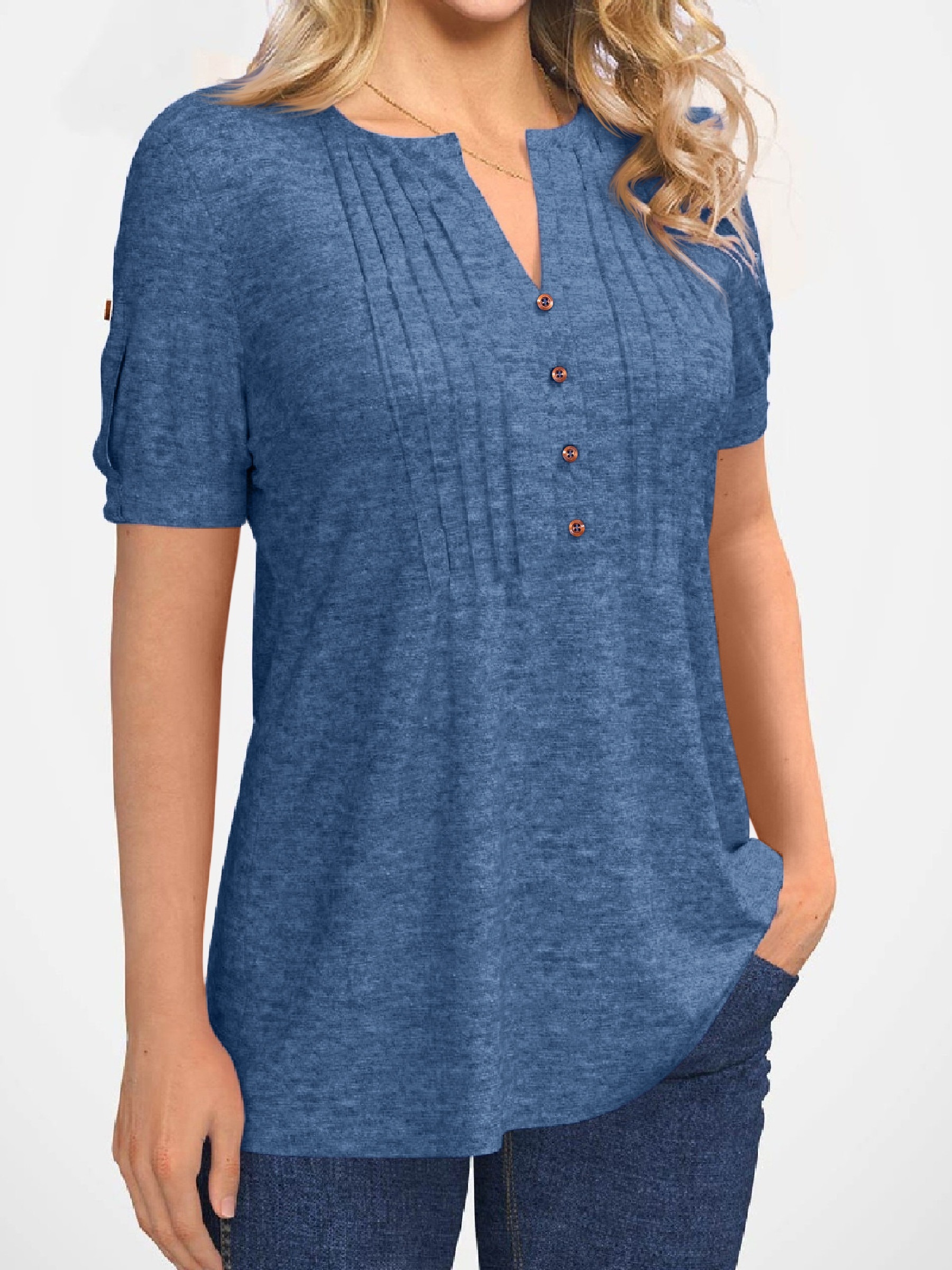 Button Down Womens Tops Tummy Control Crewneck Beach Summer Short Sleeve  Tee Shirts Round Neck T Western Blouse, Blue, Large : : Clothing,  Shoes & Accessories