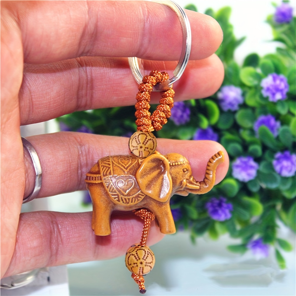 

1pc Vintage Polyresin Lucky Elephant Carved Pendant Keychain Key Ring For Men And Women, Ideal Choice For Gifts