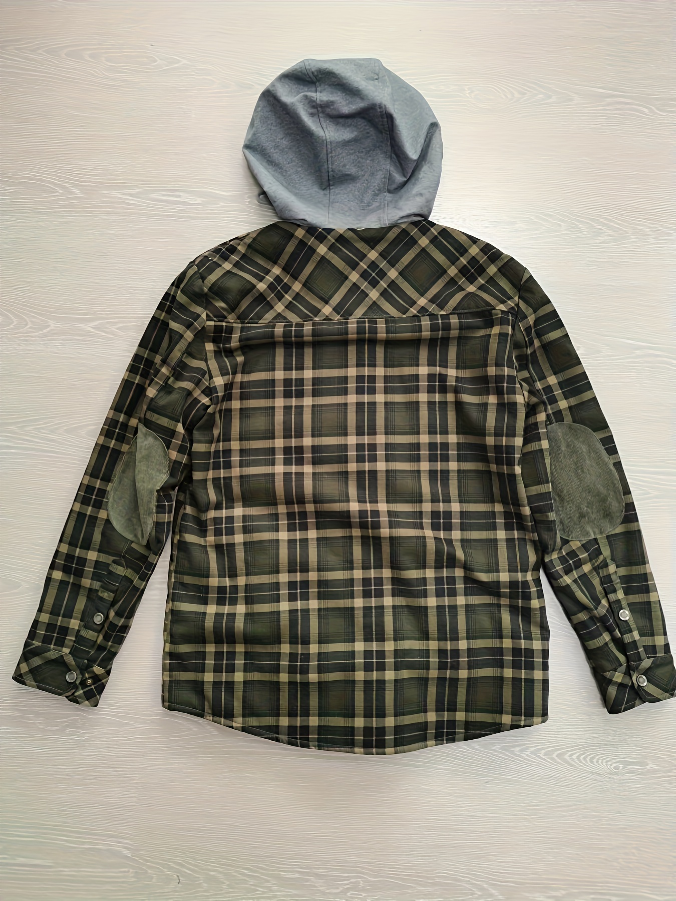 mens warm fleece hooded plaid retro coat for fall winter army green 1