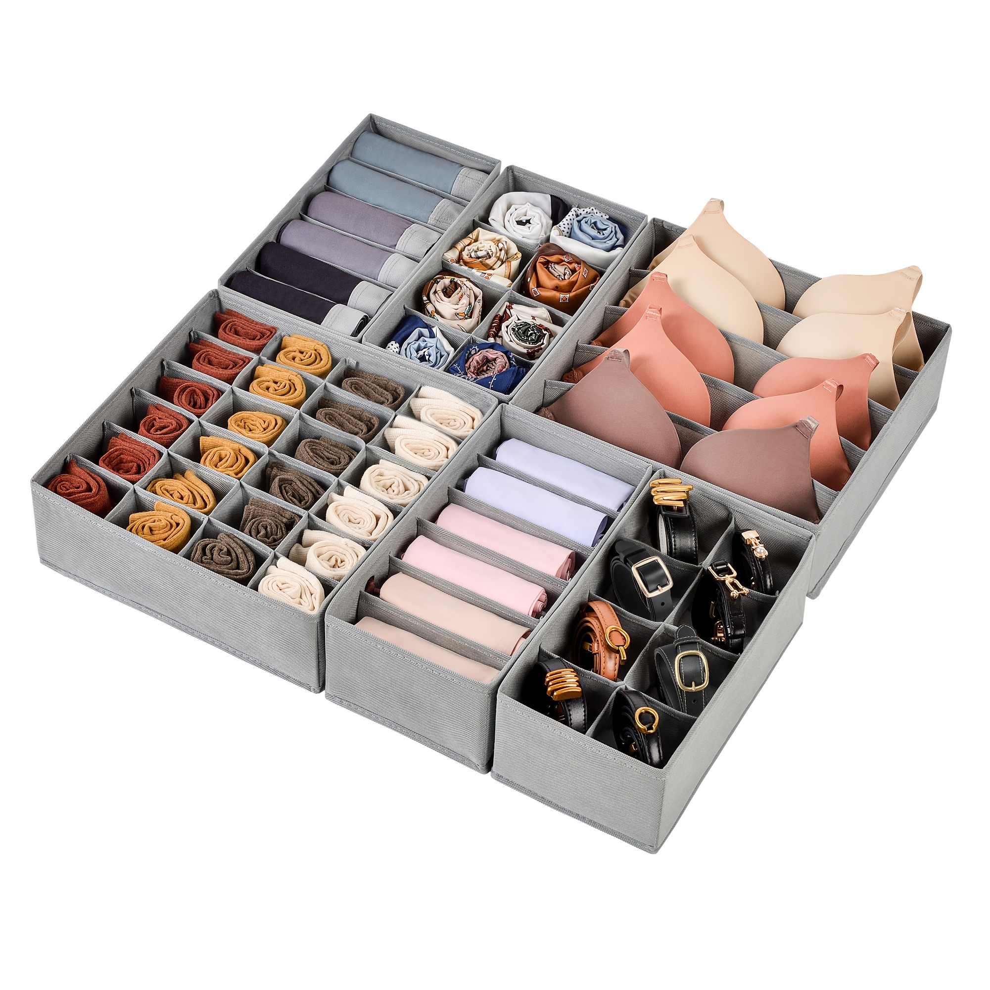 Underwear Drawer Organizer, 3 Pack Foldable Non-Woven Closet Storage Box  Organizer for Bra Socks Scarf Drawer Dividers (Gray)