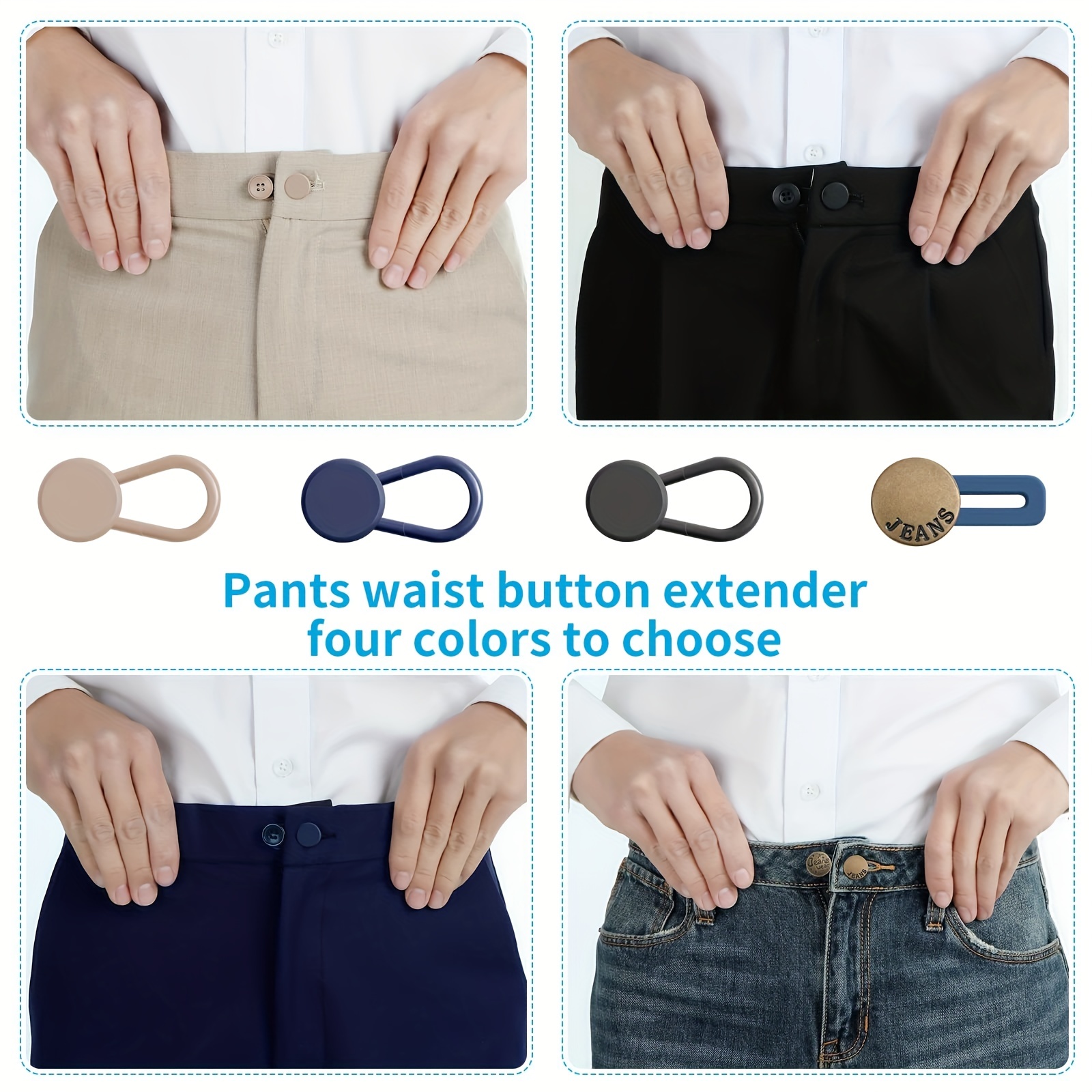 Elastic Button Extenders for Men and Women, Waist Extenders Adjustable for  Pants, Trousers, Dress and Jeans, 6-Pack (3 Colors, Style 2)