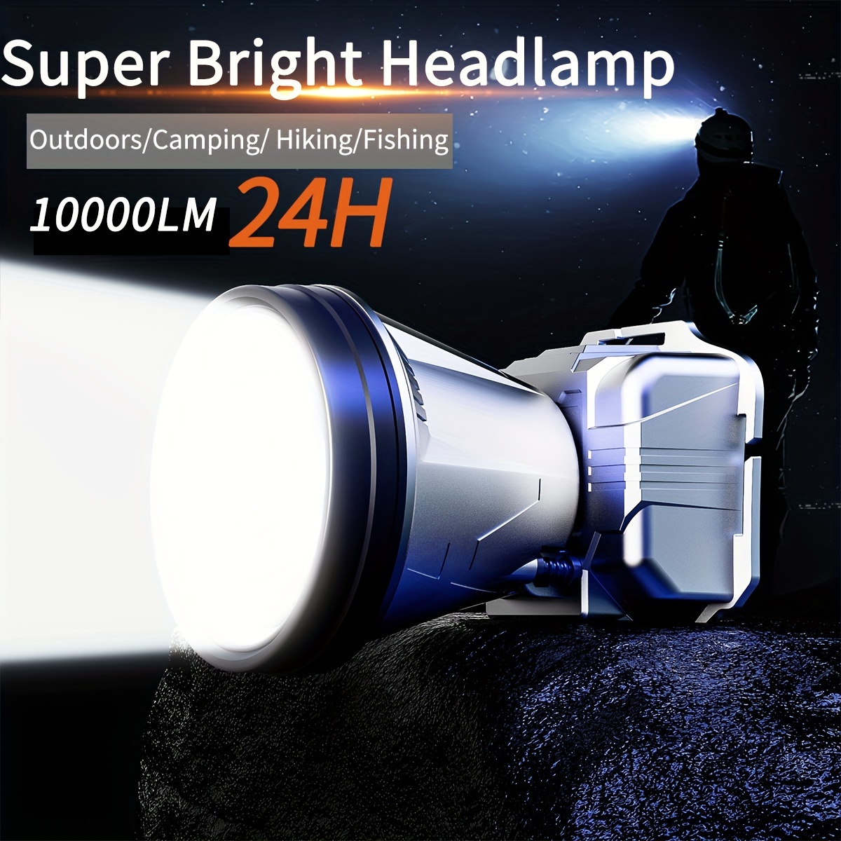 Linterna frontal LED recargable, 100000 lúmenes altos, súper brillante con  5 modos, IPX7 impermeable, 90° ajustable, linterna de cabeza con zoom para