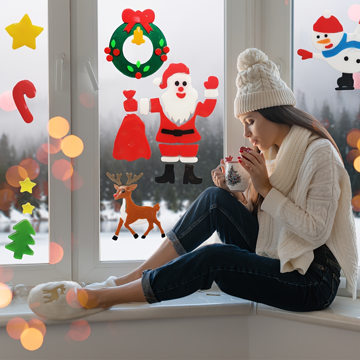 Christmas Gel Window Stickers Decorative Glass Stickers - Temu