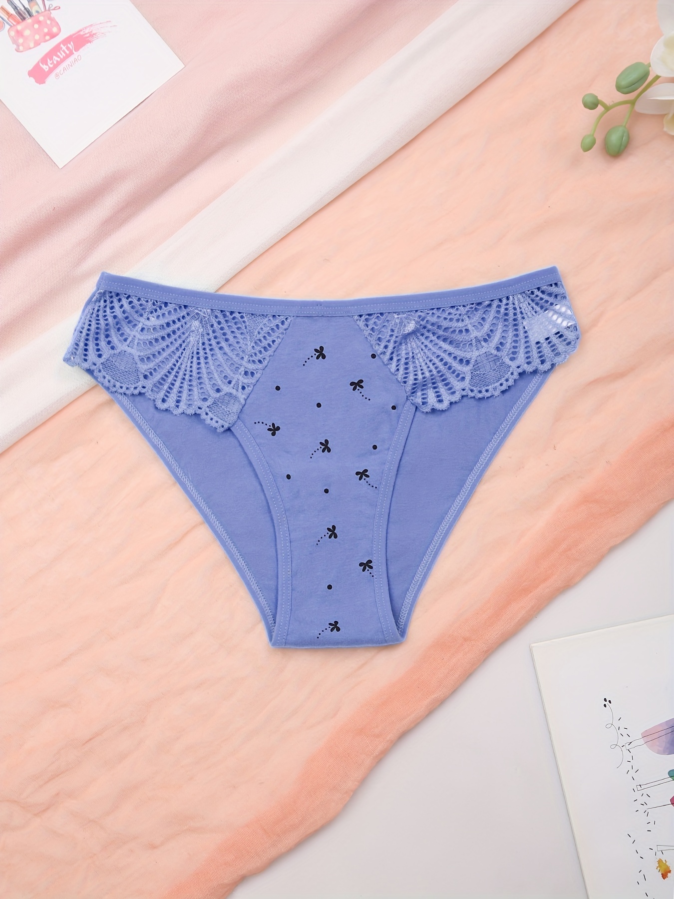 Cute Graphic Print Lace Briefs Simple Comfortable Everyday - Temu