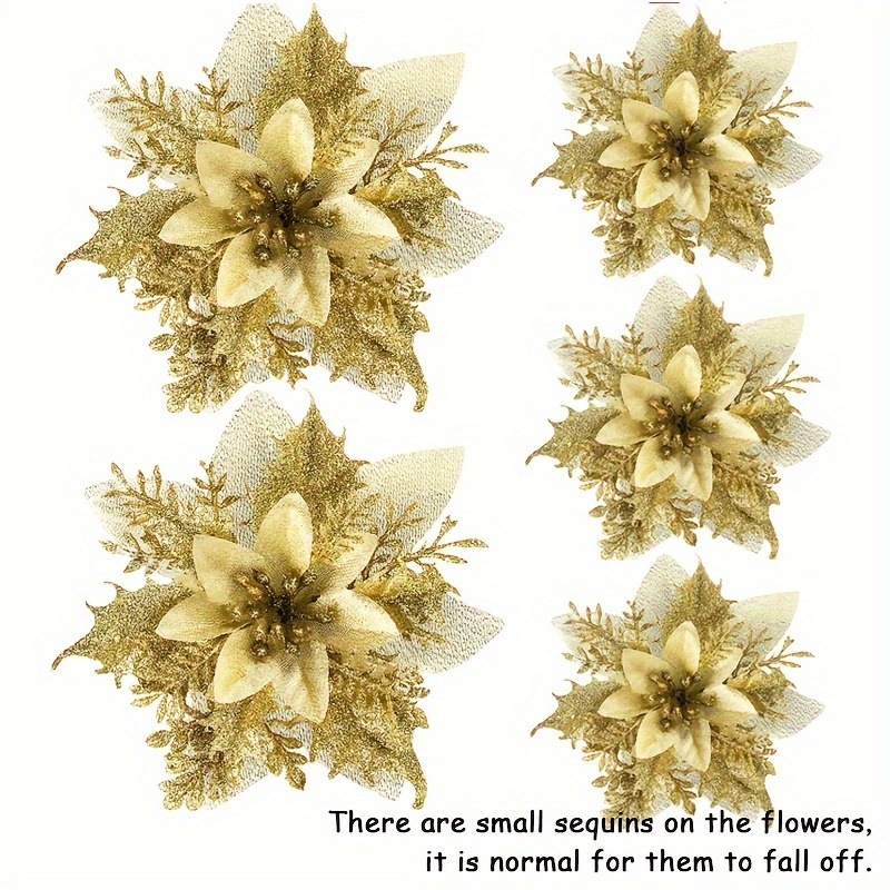5pcs Glitter Christmas Flowers Xmas Tree Ornaments Decorations