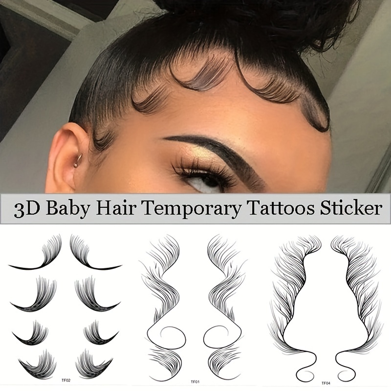 6PCS Baby Hair Temporary Tattoo Stickers, Fashion Hair Edge Tattoo