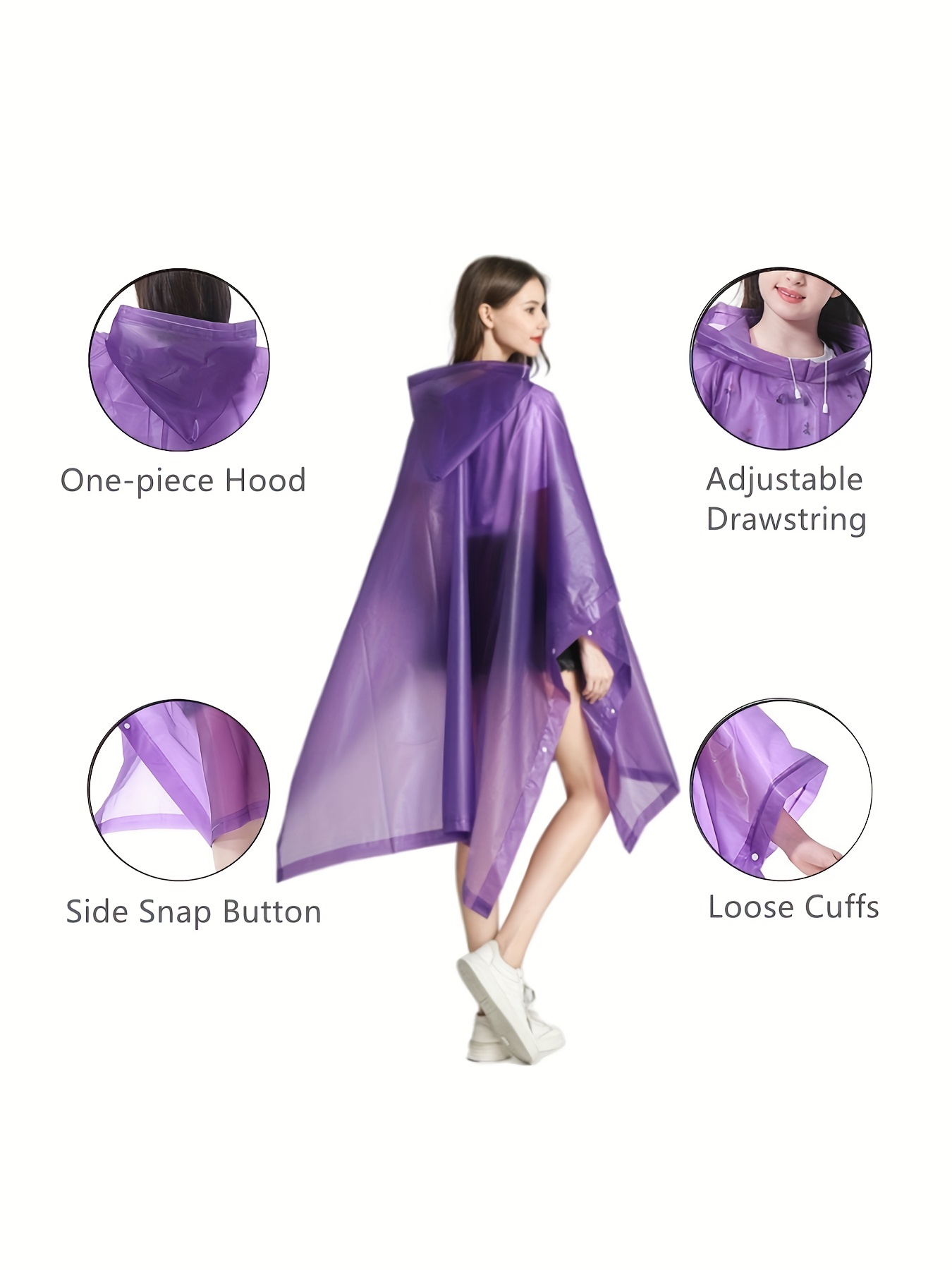 2pcs Portable Eva Raincoat with Hood ,Reusable Waterproof Eva Rain Gear for Hiking Camping, Women's Outdoor Clothing,Temu