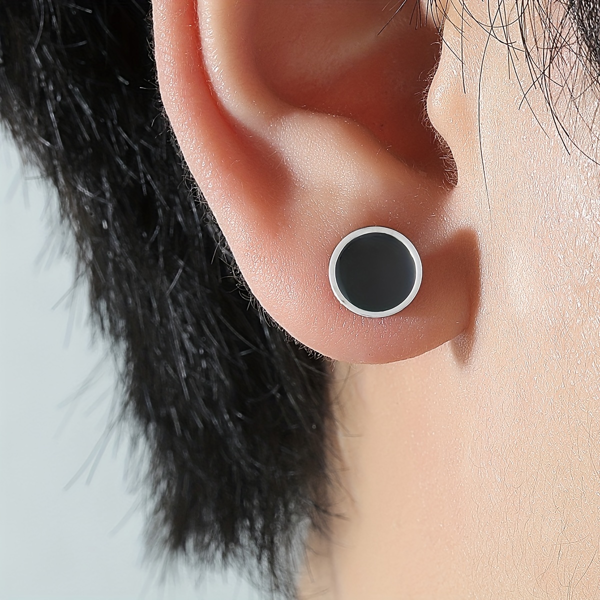 Men's Stainless Steel Stud Earrings, Round Design