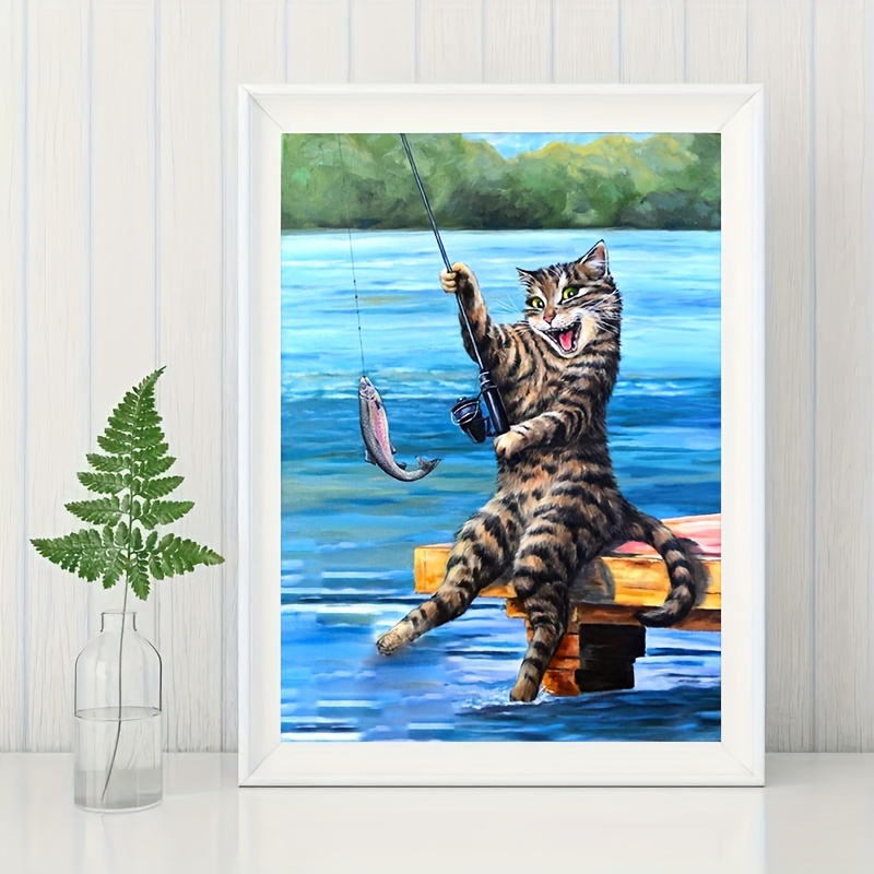 5d Diy Diamond Painting Oil Canvas Cat Fishing Adult - Temu Philippines
